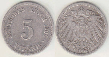 1905 A Germany 5 Pfennig A008449
